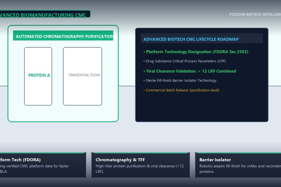 Advanced biomanufacturing facility with chromatography purification skid, barrier isolator, and CMC lifecycle roadmap