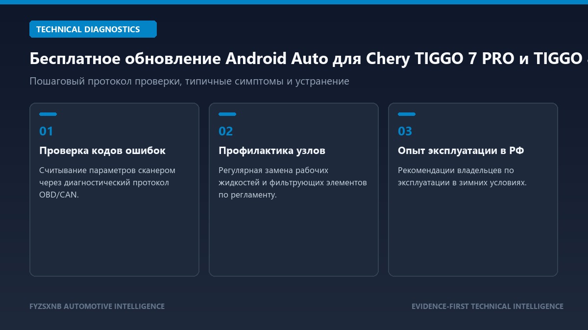 Бесплатное обновление Android Auto для Chery TIGGO 7 PRO и TIGGO 8 PRO: проверка доступности по комплектации диагностика и регламент обслуживания