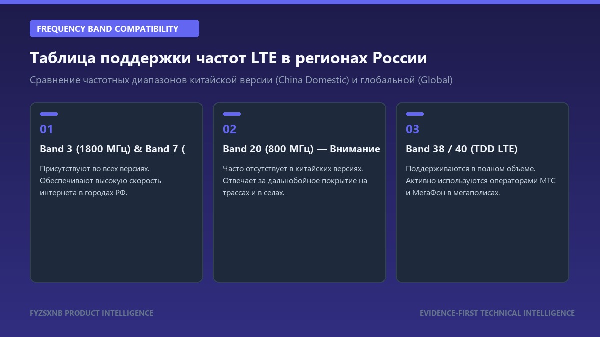 Таблица совместимости частот 4G LTE Band 20 7 3 для смартфонов HONOR из КНР