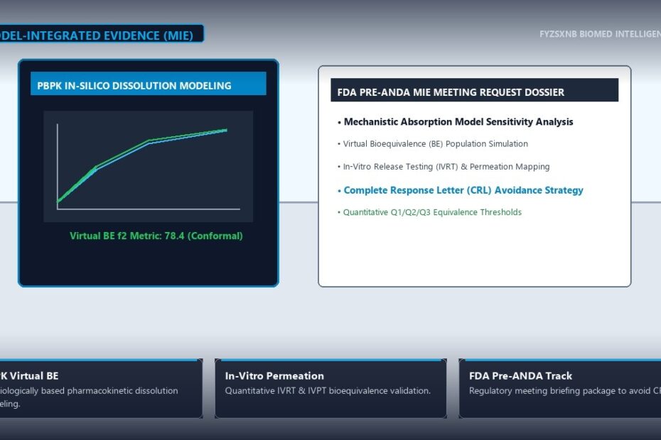Computational biopharma lab with PBPK dissolution curve, virtual bioequivalence simulation, and FDA Pre-ANDA meeting dossier