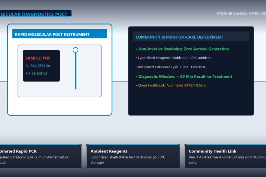 Point-of-care molecular diagnostic clinic with automated rapid PCR instrument, tongue swab collector, and real-time clinical reporting