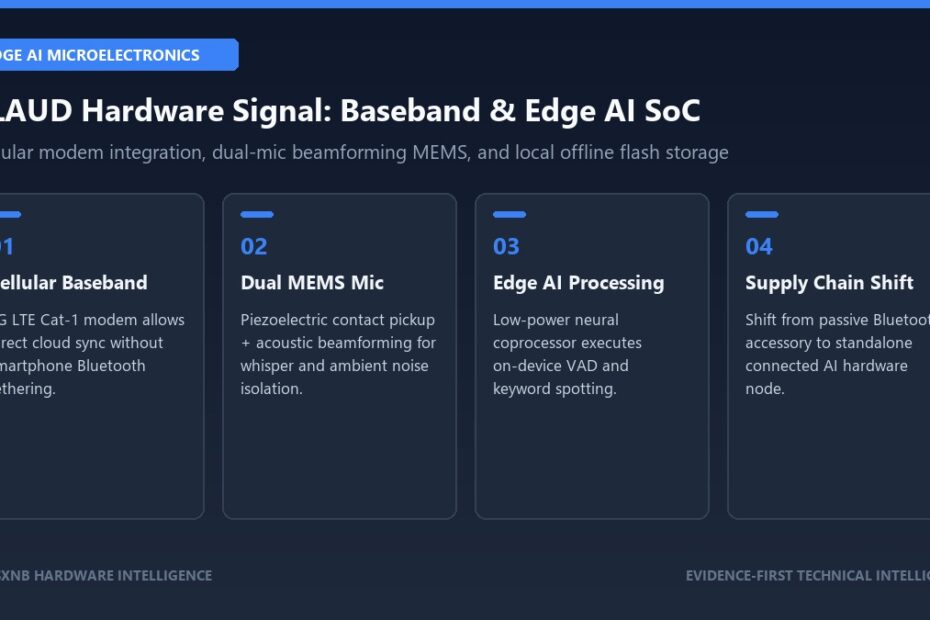 Hardware breakdown of standalone AI voice recorders: cellular baseband, dual MEMS mics, and neural SoCs
