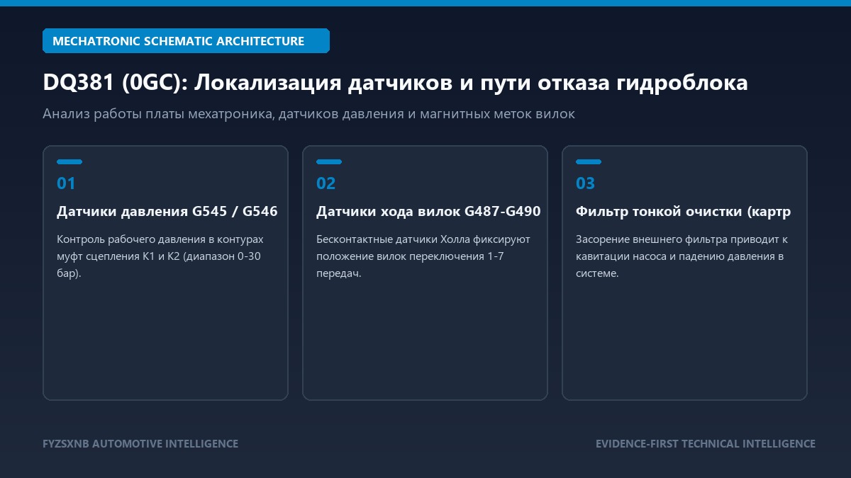Схема датчиков давления и положения муфты сцепления робота DQ381