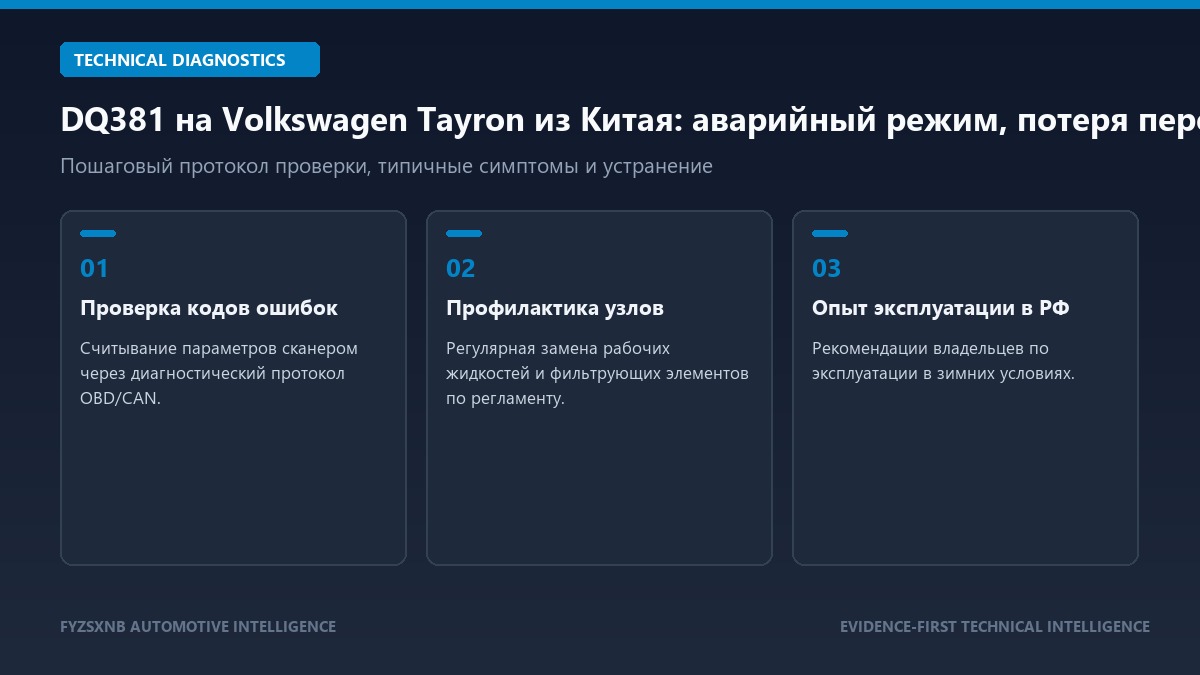DQ381 на Volkswagen Tayron из Китая: аварийный режим, потеря передач и реальные случаи владельцев диагностика и регламент обслуживания