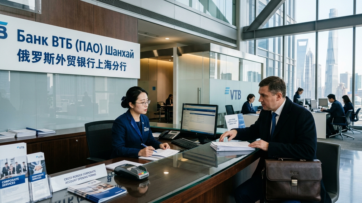 VTB Bank Shanghai Branch corporate banking facility in Pudong Lujiazui, specialized in direct non-SWIFT cross-border trade settlements.